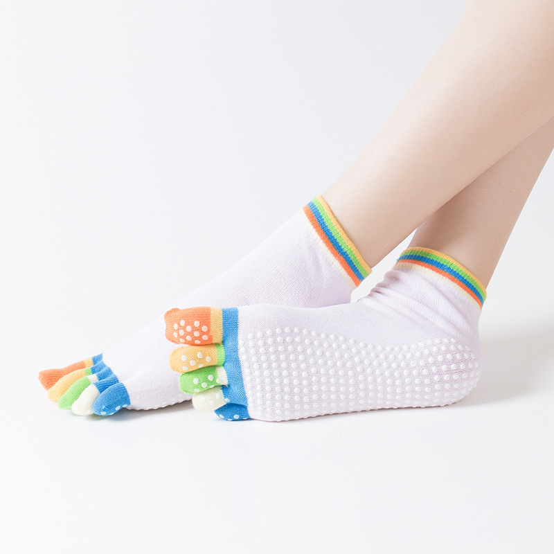 Rainbow Color Striped Yoga Socks Five toe Socks Breathable - Temu