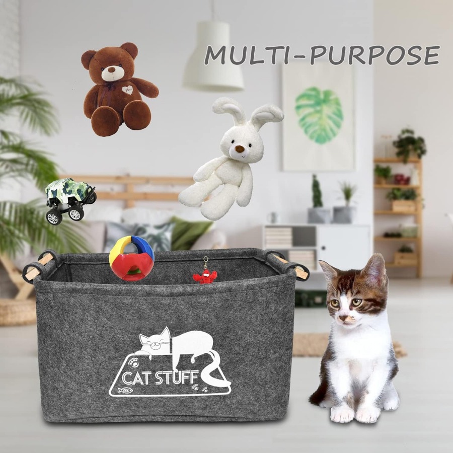 cat toy box cat toy storage basket handles felt pet toy Temu