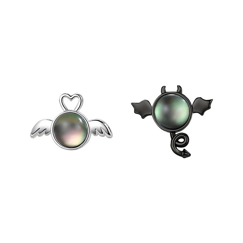 

1pair Angels And Demons Niche Design Earrings, Gradient Cute Asymmetrical Earrings For Women