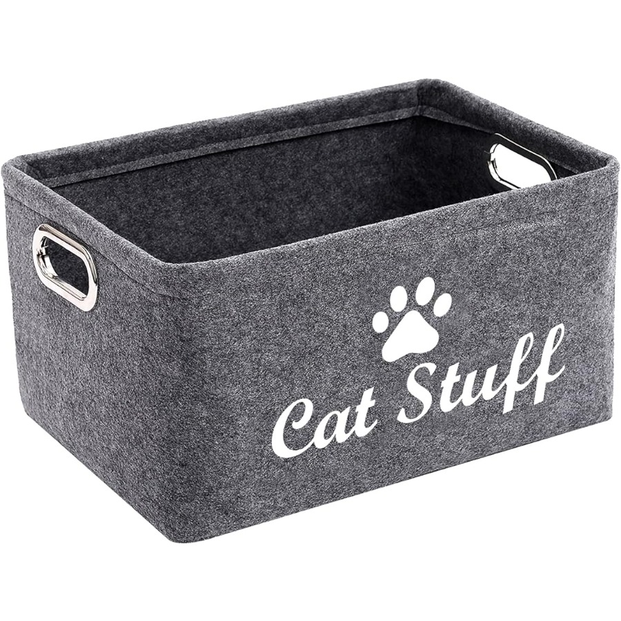 

Cat Toy Bin Box Basket Storage, Pet Toy Basket Bin Box For Cat Toys, Cat Toy Baskets With Metal Handles - Collapsible Felt Pet Bin Basket For Cat
