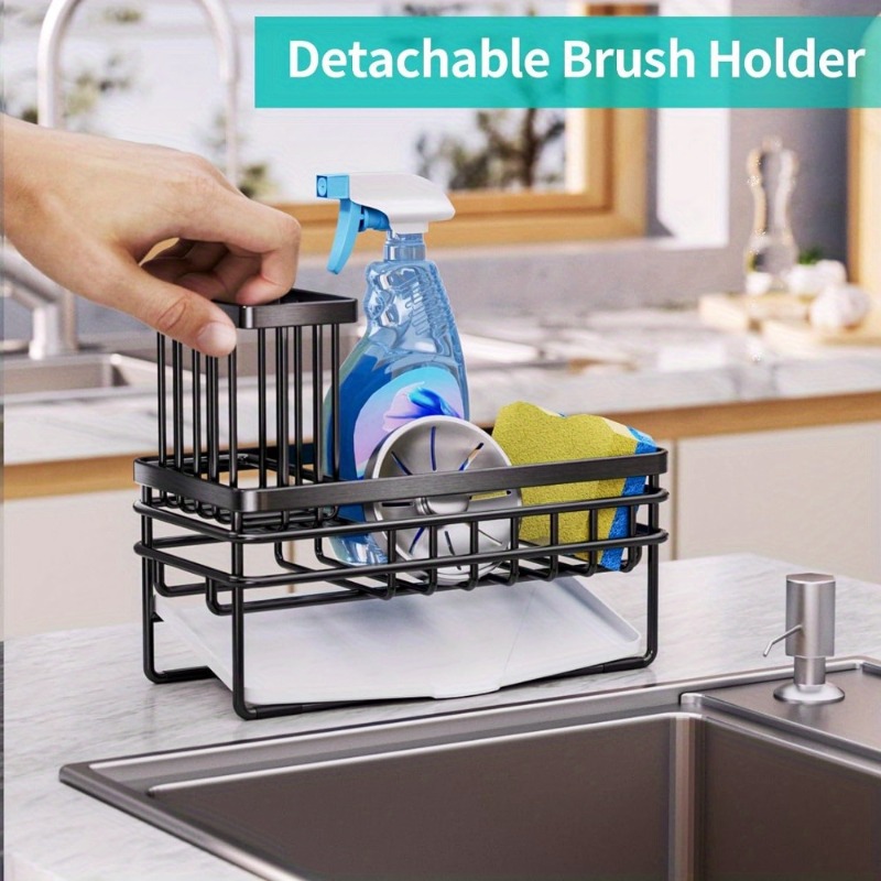 SkyAuks Kitchen Hanging Sponge Holder, Adjustable Rubber Sink Caddy Organizer Dishwashing Liquid Drainer Brush Rack, Draining Basket for Scrubber Dish Brush