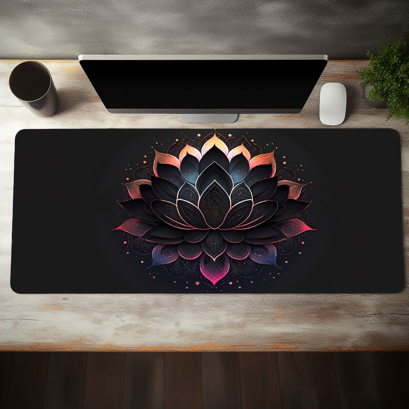 

Color Black Lotus Large Mouse Pad For Desk Black Art Desk Mat With Non-slip Rubber Base Stitched Edge Gaming Mousepad 31.5*15.7in, For Work, Game, Office, Home, Gifts