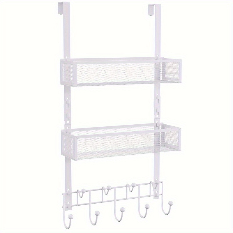 TEMU 1pc Over The Door Organizer With 9 Hooks & 2 Baskets - Powder-coated -saving Storage For Bathroom, Kitchen, Bedroom - No Drill Back Of Door