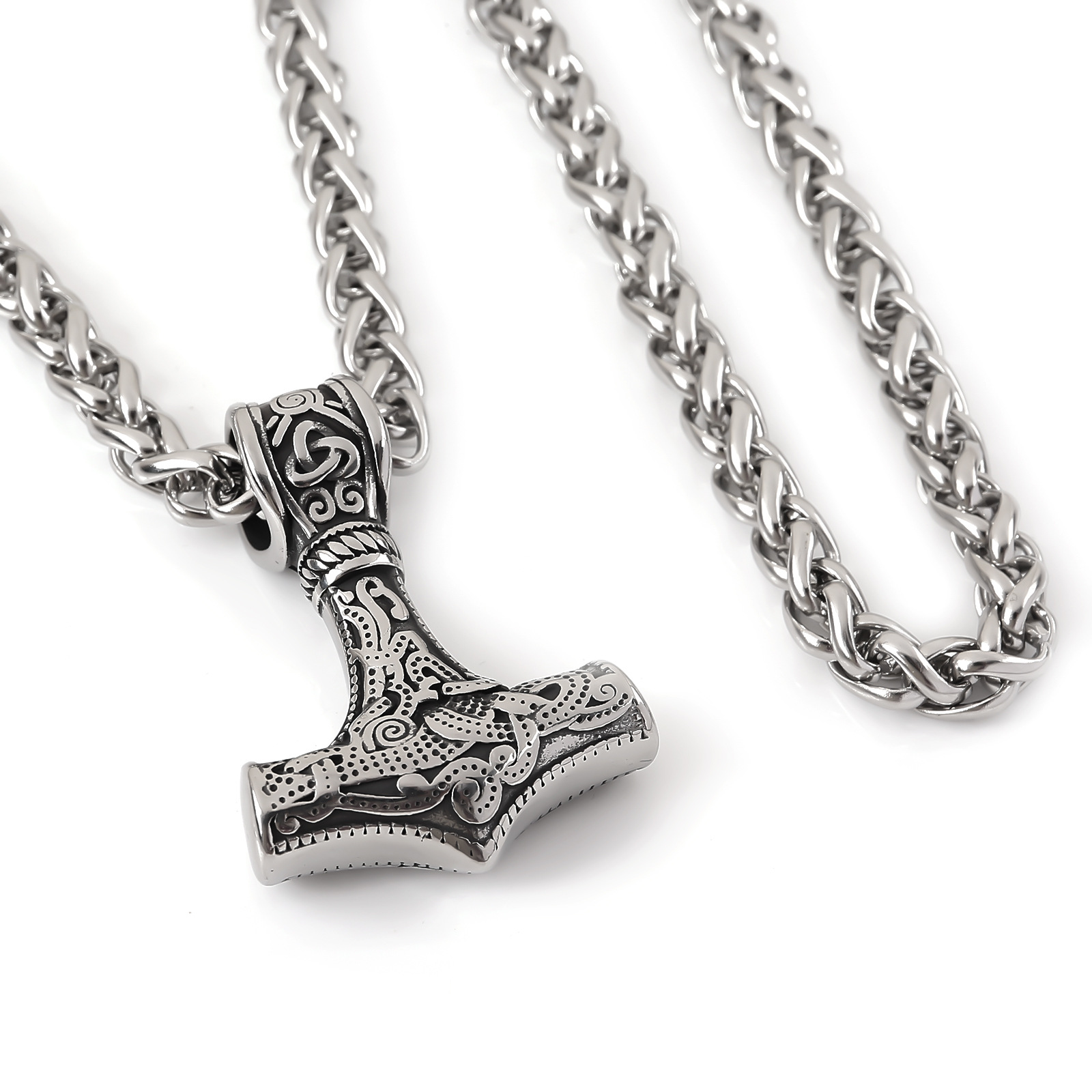 5mm Chain Nordic Hammer Pendant Necklace Single Pendant Men's Fashion Trendy Punk Hip Hop Jewelry Party Additions New Year Gift