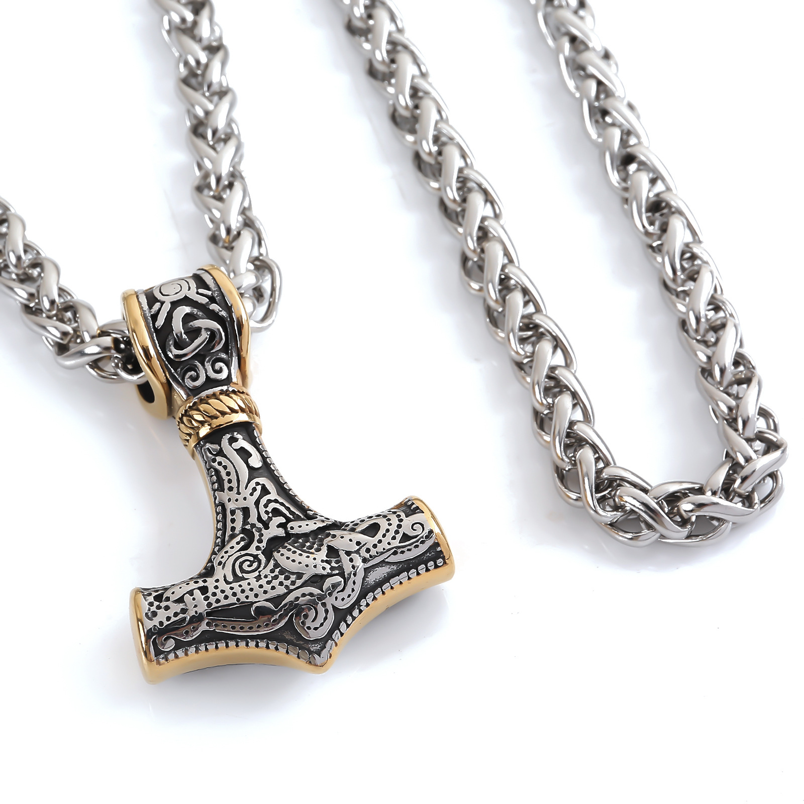 Image of 5mm Chain Nordic Hammer Pendant Necklace Single Pendant Men's Fashion Trendy Punk Hip Hop Jewelry Party Additions New Year Gift