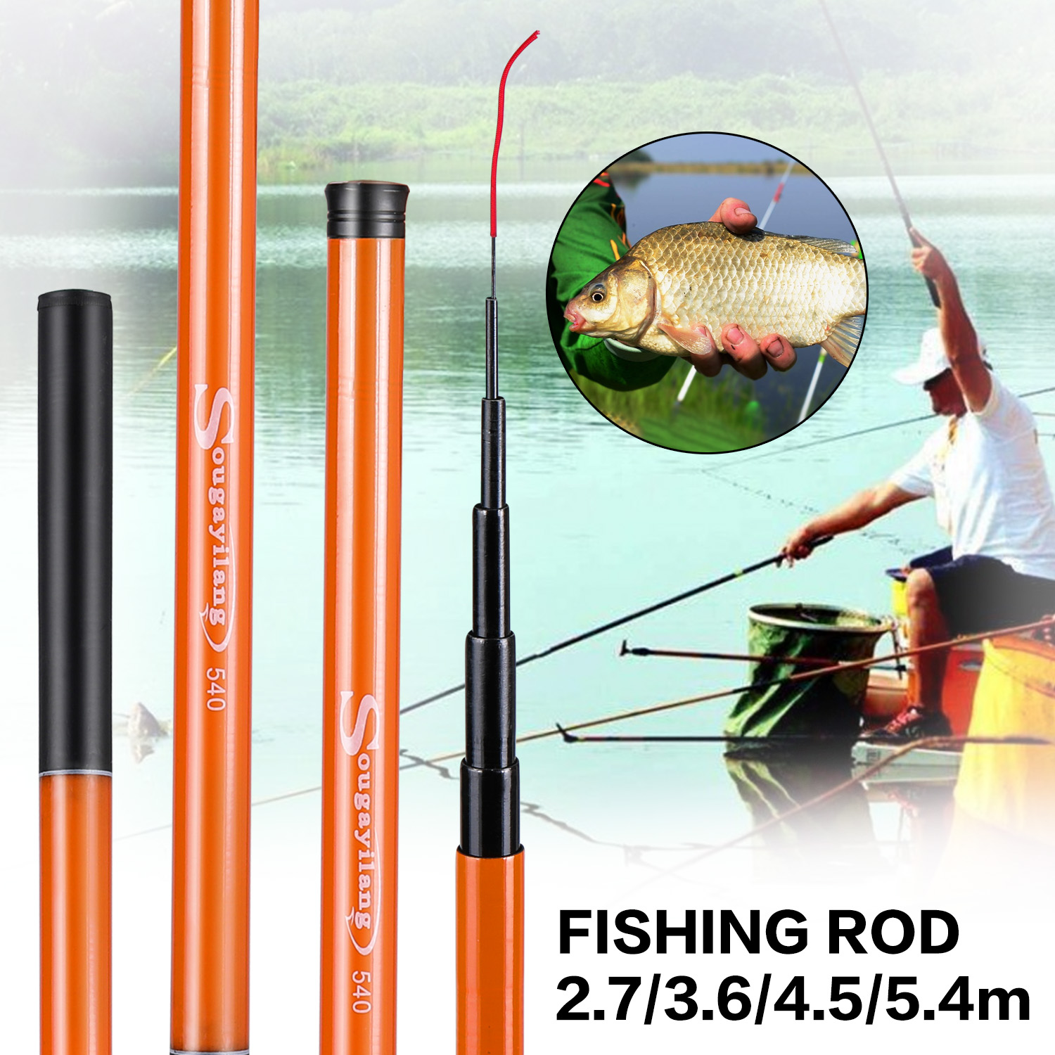 Cheap SOUGAYILANG Fishing Rod Green Fishing Pole 2.7/3.6/4.5/5.4M