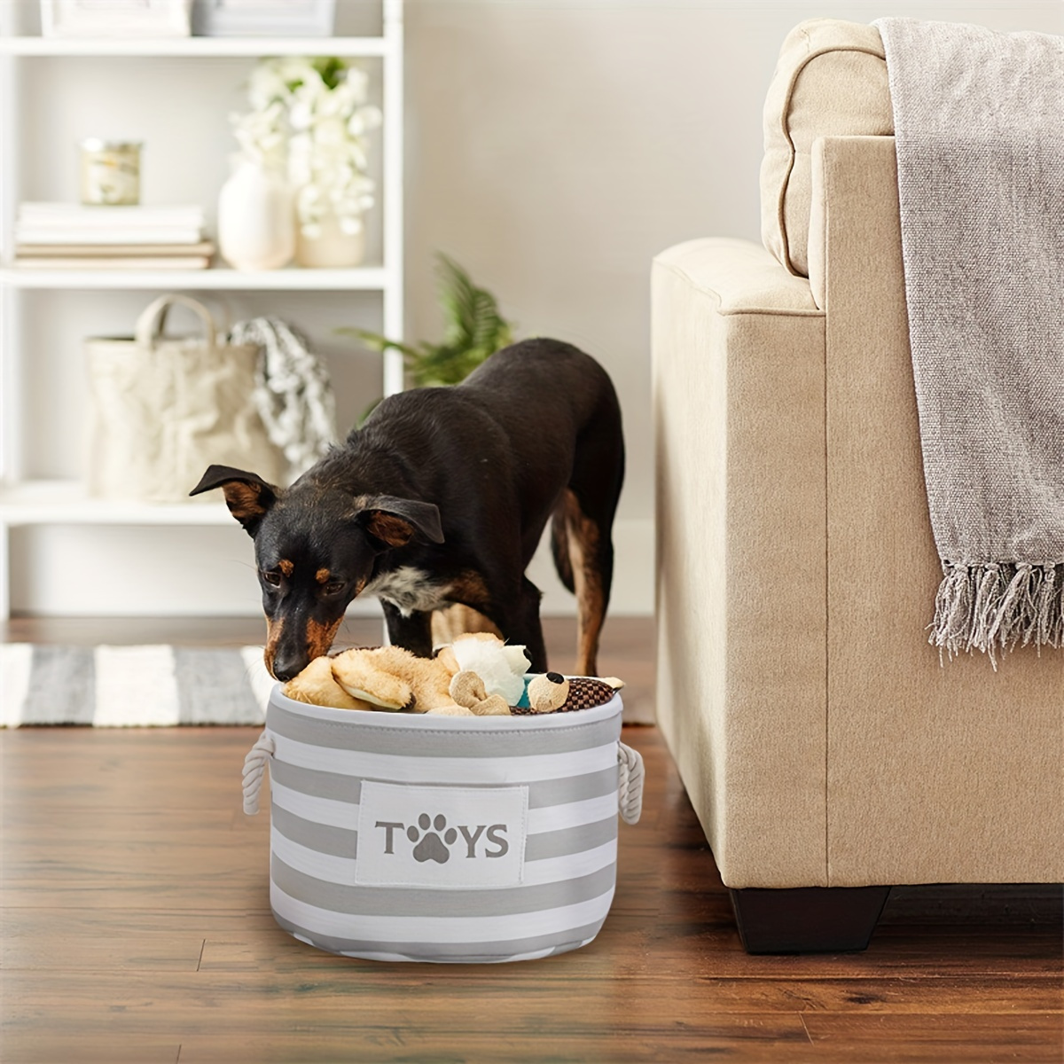 Caja grande de juguetes para perros, contenedor trapezoidal para juguetes  para perros con asas, cesta de almacenamiento plegable para suministros  para