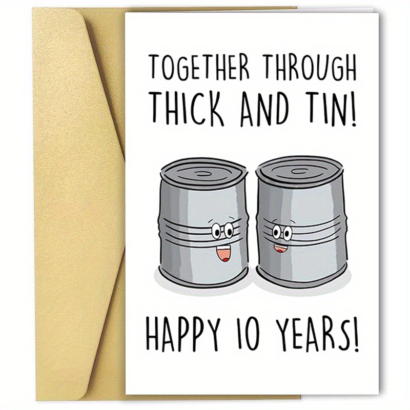 

Tenth Anniversary Card For Him Her, Cute Tin Pun Anniversary Card, Funny Ten Years Card For Wife Husband