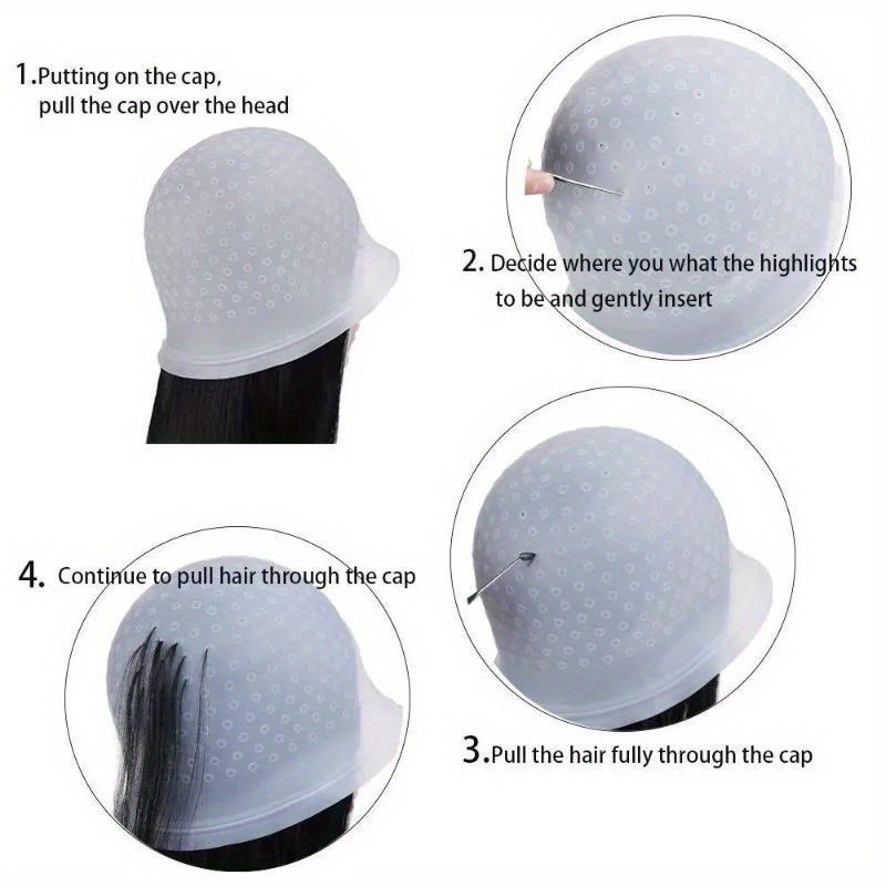 Silicone Hair Coloring Cap with Hook Needle
