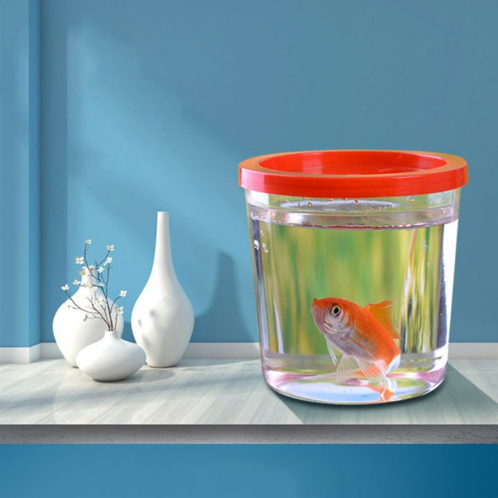 Fish Tank Bowl, Mini Transparent Plastic Goldfish Bowl Drum for