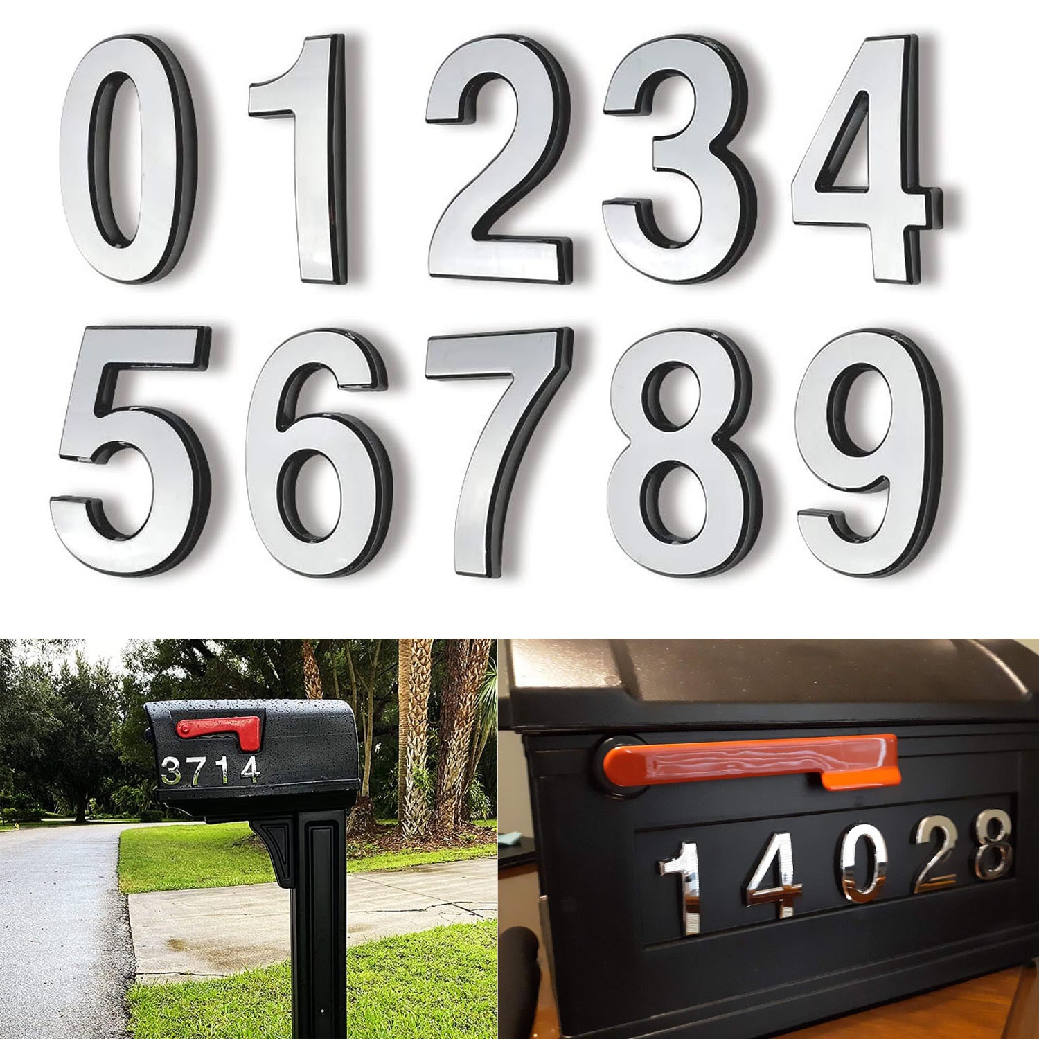 

1pc Self Adhesive Mailbox Numbers, Door Address Number Stickers For Office Room, Raised 3d Effect, Chrome Plated, Silvery Shiny