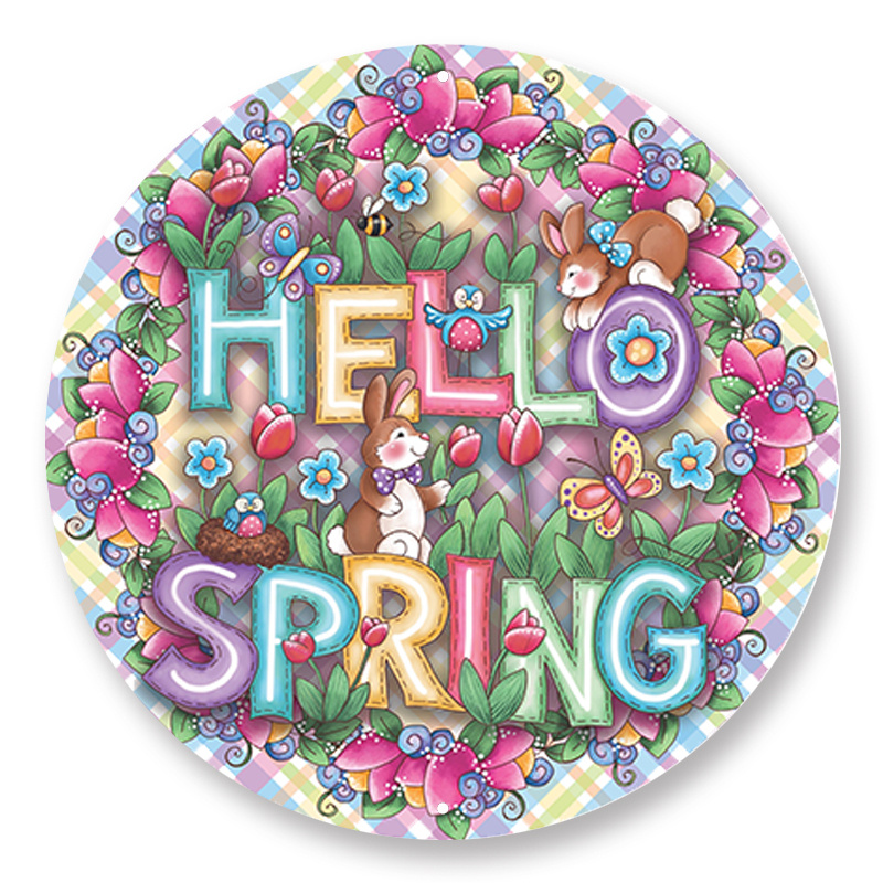 

1pc 8x8inch Aluminum Metal Sign Spring Sign, Metal Wreath Sign, Wreath Attachment, Wreath Embellishment, Hello Spring Sign, Bunny Sign
