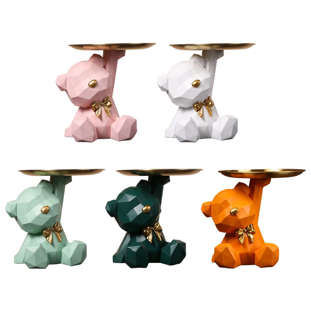

1pc Geometric Bear Storage Sculpture, Resin Key Holder Figurine For Home Living Room, For Home Decor, Dining Table, Banquets And Special Events