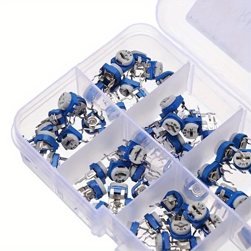 

100pcs Blue And White Adjustable Resistance 100r 1k Ohm 10 Specifications 100 Fine Tuning Potentiometer Sample Box Sample Pack