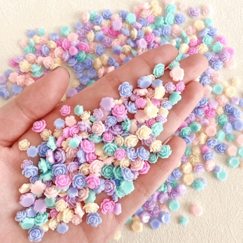 100pcs Assorted Solid Color Macaron Camellia Nail Art Charms, Cute 3d Resin Flower Diy Phone Case Accessories