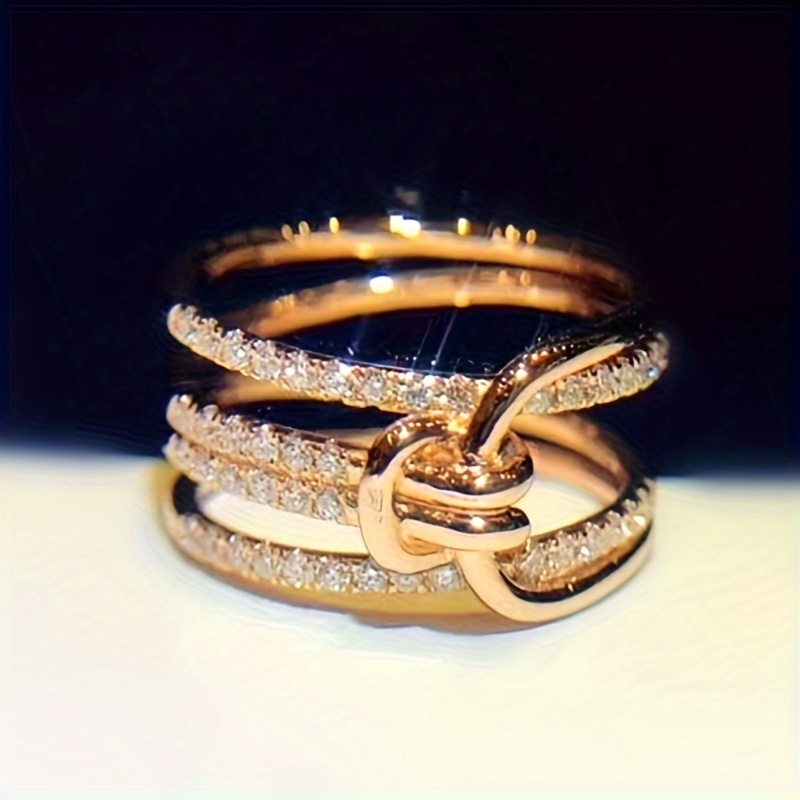

Elegant Promise Ring 14k Plated Simple Knot Design Paved Shining Gemstone Engagement / Wedding Ring Dupes Luxury Jewelry