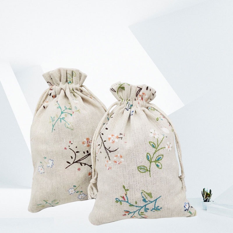 Printed Cotton And Linen Drawstring Pocket Linen Bag Storage - Temu France