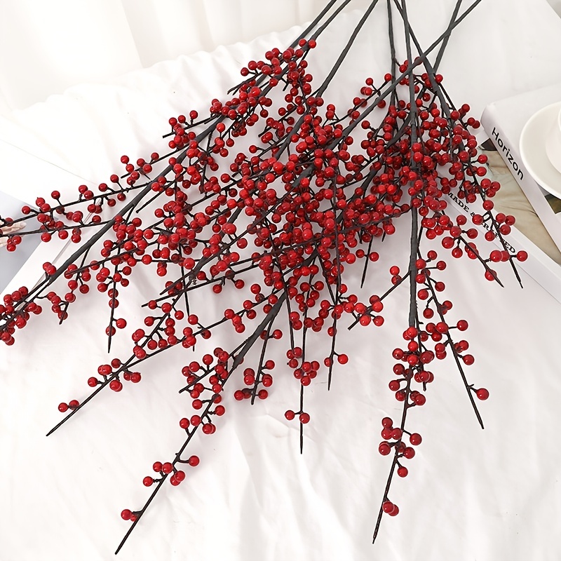 Artificial Red Berries Twig Fake Flower Faux Holly Berry - Temu