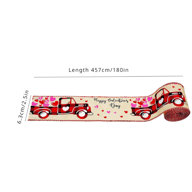 Valentine's Day Wired Edge Ribbon Red Heart Truck Patterned - Temu