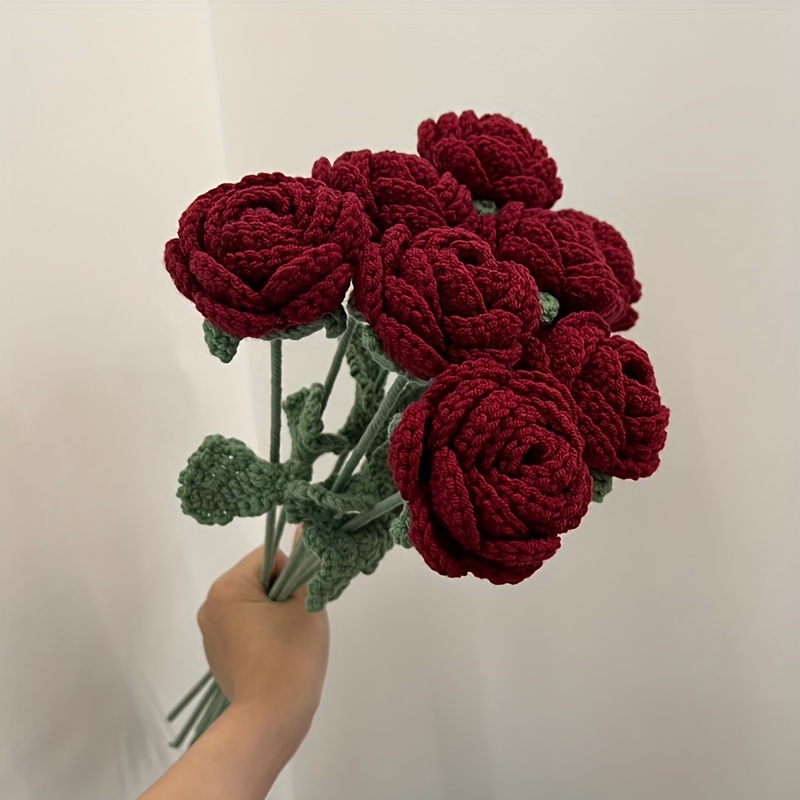 

1pc Handmade Crochet Rose, Fabric Artificial Flower, For Wedding Decor, Home Accent, Living Room & Bedroom Floral Arrangement, Craft Projects, Valentine's Day Gift