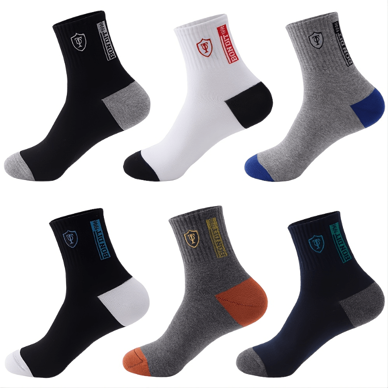 TEMU 1/3/6 Pares, Calcetines Deportivos Casuales Transpirables Cómodos Para Hombres, Calcetines Deportivos De Moda Para Absorber El Sudor Al Aire