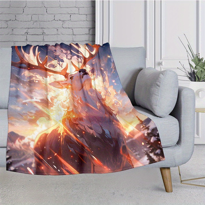 Cozy Glare Elk Print Blanket Lightweight Flannel Throw Blanket