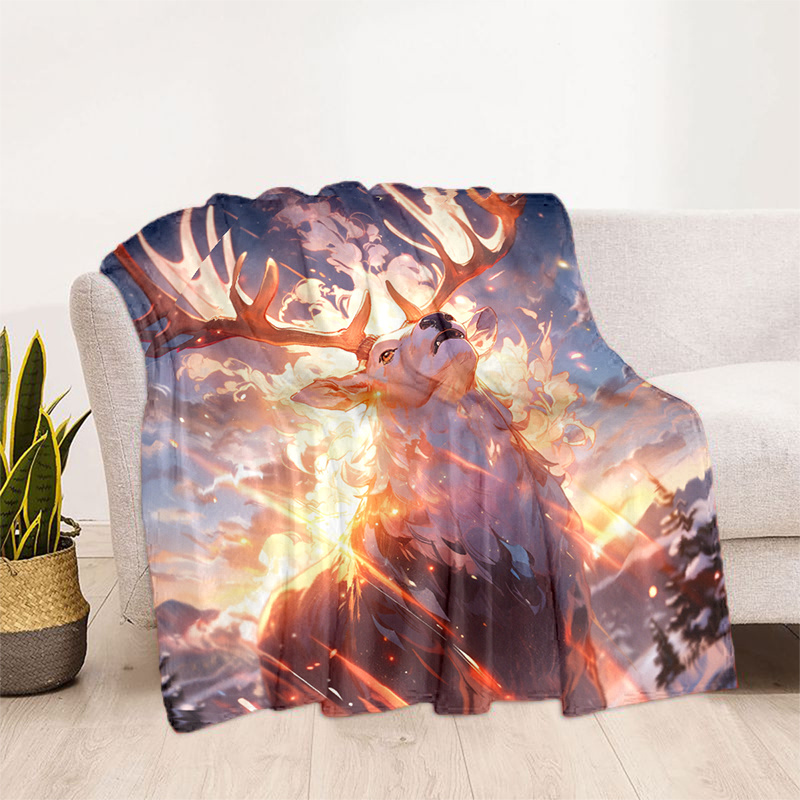 Cozy Glare Elk Print Blanket Lightweight Flannel Throw Blanket