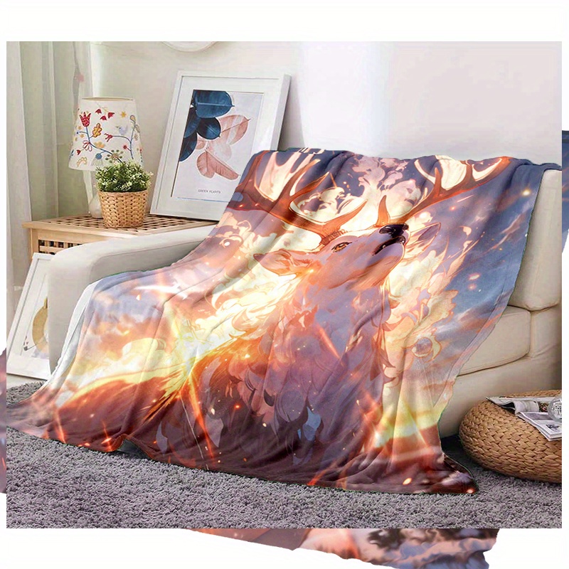 Cozy Glare Elk Print Blanket Lightweight Flannel Throw Blanket