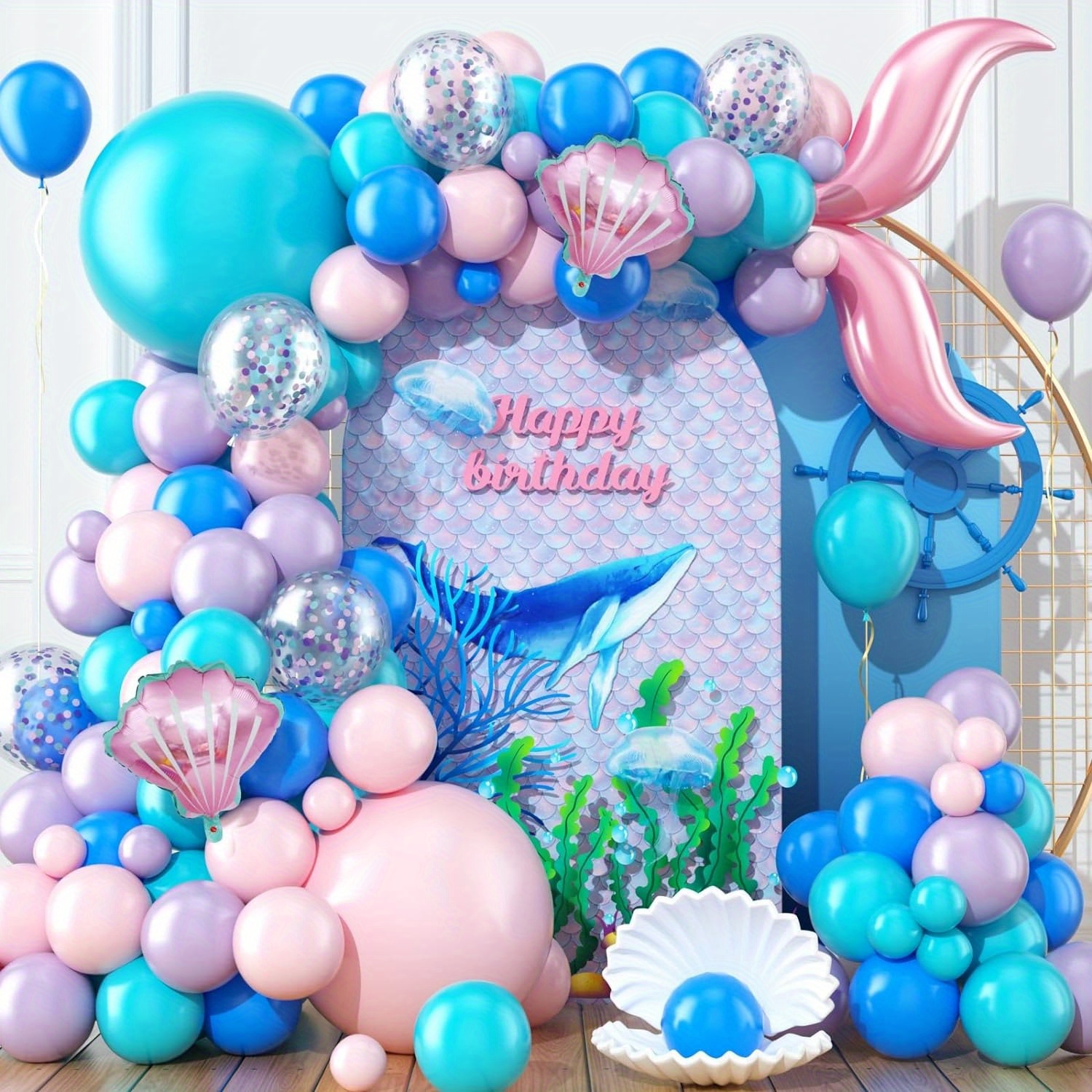 Mermaid Balloons Garland Arch Kit Marine Theme Party - Temu
