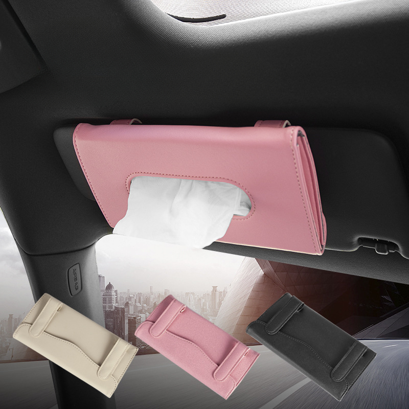 Auto-Taschentuchhalter, Taschentuch-Maskenhalter für Auto, mit einer Tasche  Taschentuch frei, Universal Pink Pu Leder Auto Sonnenblende Tissue Papier  Aufbewahrungsbox Halter Koffer, H