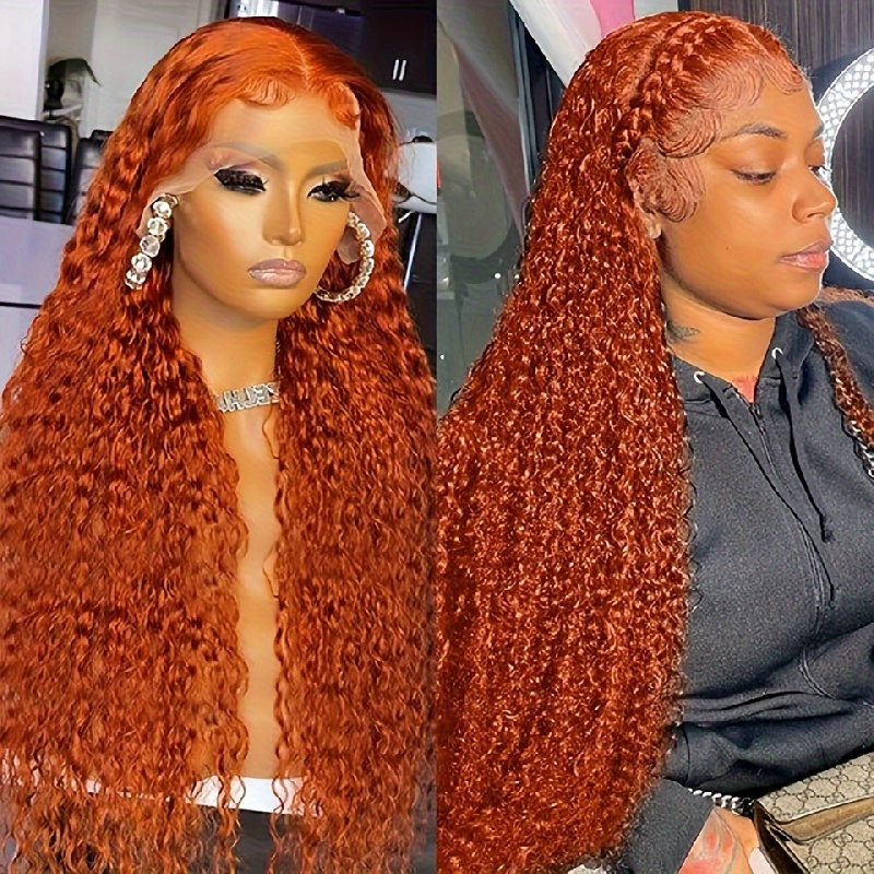 200% Density Ginger Orange Curly Lace Front Wigs Deep Curly - Temu