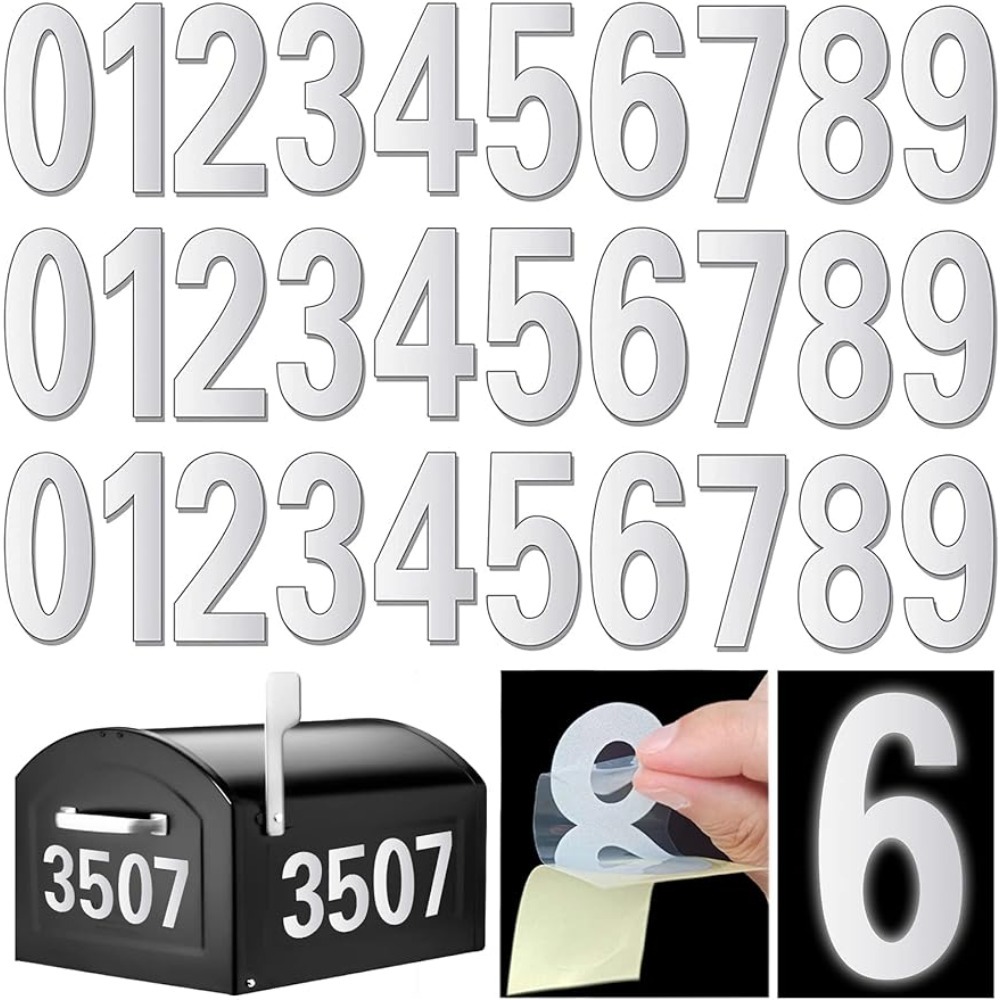 

2sets Waterproof Mailbox Numbers Stickers, Reflective Mailbox Numbers For Outside, Large 3 Inch Self Adhesive 0-9 Vinyl Number For Mailbox, Door, Garbage Bins, Address Number, Outdoor Indoor Decor