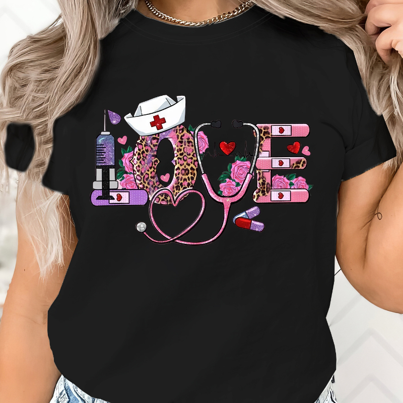 

Valentine's Day Letter Print T-shirt, Short Sleeve Crew Neck Casual Top For Summer & Spring, Women's Clothing