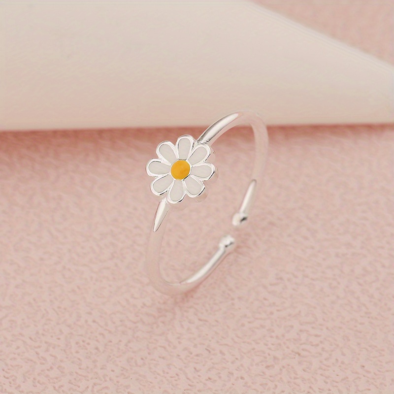 S925 Silver Small Daisy Decor Open Ring, Adjustable Finger Ring For Gift