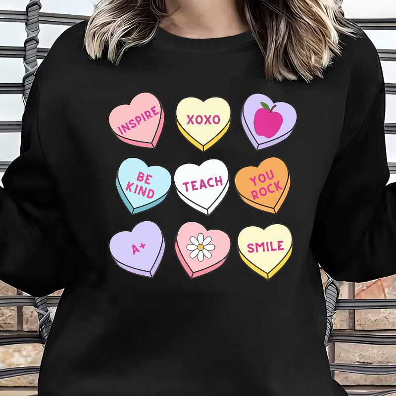 

Valentine's Day Graphic Print Sweatshirt, Crew Neck Casual Sweatshirt For Fall & Spring, Women's Clothing