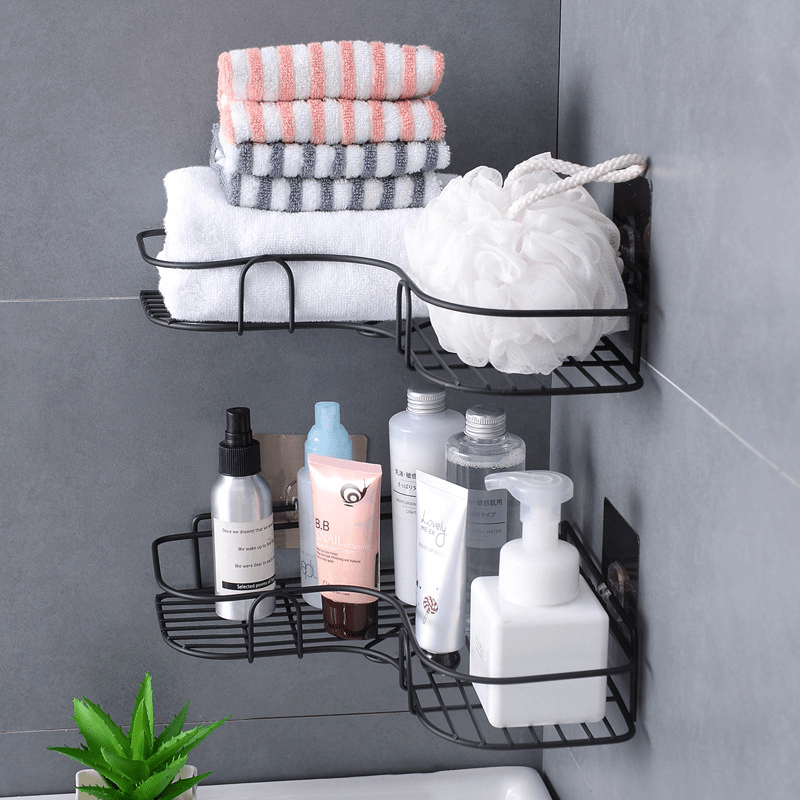 Étagère de salle de bain, support de rangement mural, support de shampoing  de douche avec crochets, porte-papier toilette, organisateur d'accessoires