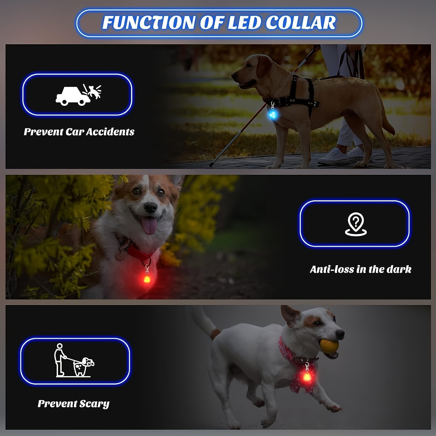 1pc led pet pendant collar   collar light silicone safety pendant for night safety walking battery included Product details 2