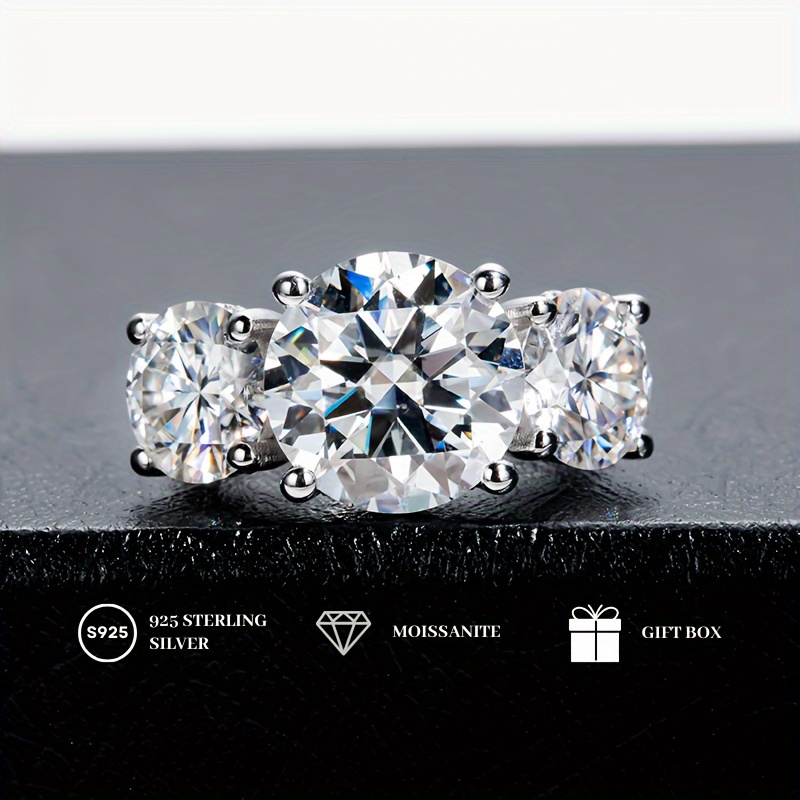 

1pc 4ct 3 Stone Moissanite Ring, Elegant 925 Sterling Silver Promise Wedding Ring, Engagement Ring, Anniversary Gift