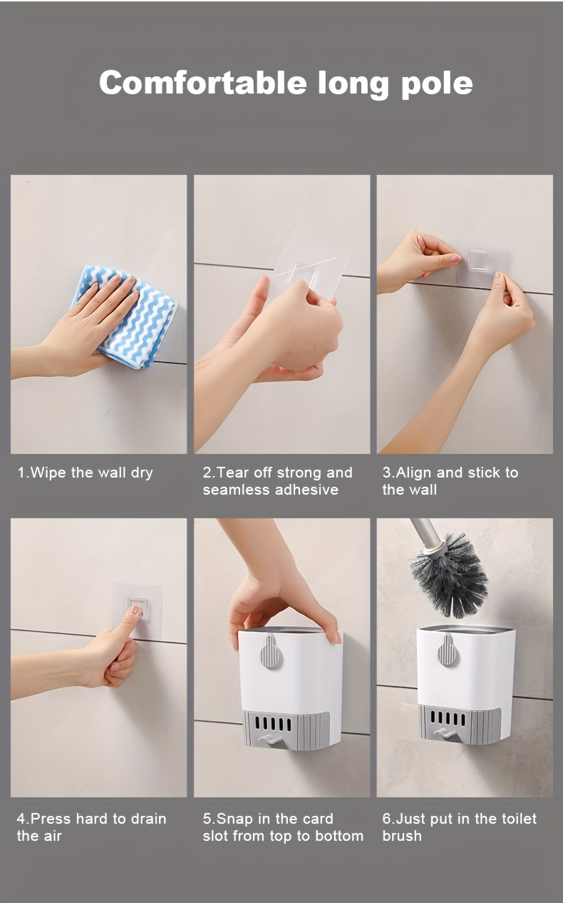 wall mounted toilet brush set soft bristles long handle space saving design   deep cleaning with detachable sink drawer for home and hotel bathroom use plastic material manual operation details 5