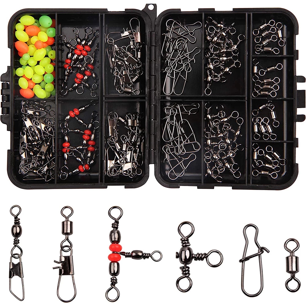 140/141pcs/box Fishing Swivel Snaps Kit - Ball Bearing Swivels, Triple Swivel Connectors, And Snap Clips For Easy Fishing Access