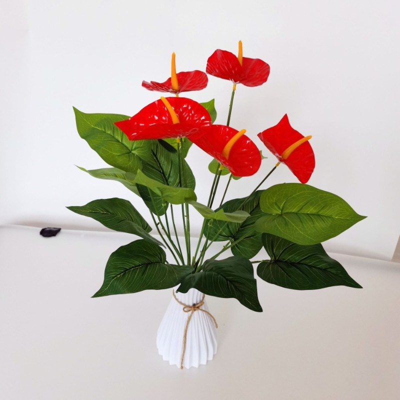 

1pc Artificial Anthurium Plant, 18 Heads Real Touch Faux Flower Bouquet, Lifelike Red Floral Arrangement, Home Decor, Living Room Decor