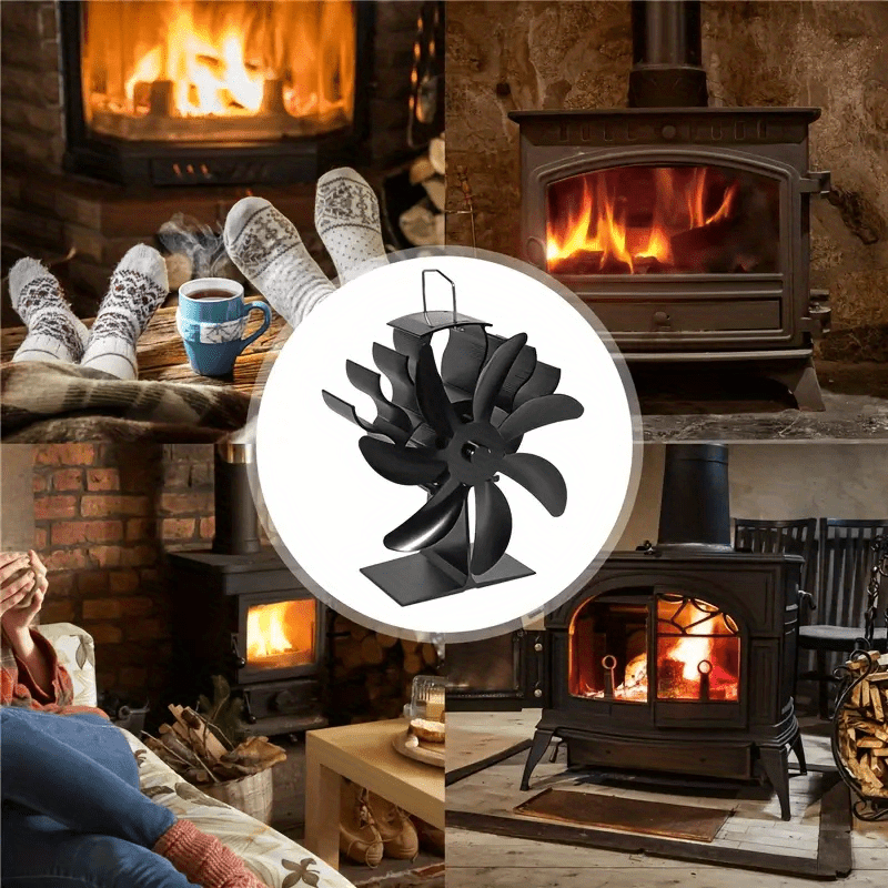 1set fireplace stove fan with thermometer 1set aluminum fireplace fan with thermometer 7 blade high speed stove fan rust proof heat circulator   with no electricity needed for wood burning details 2