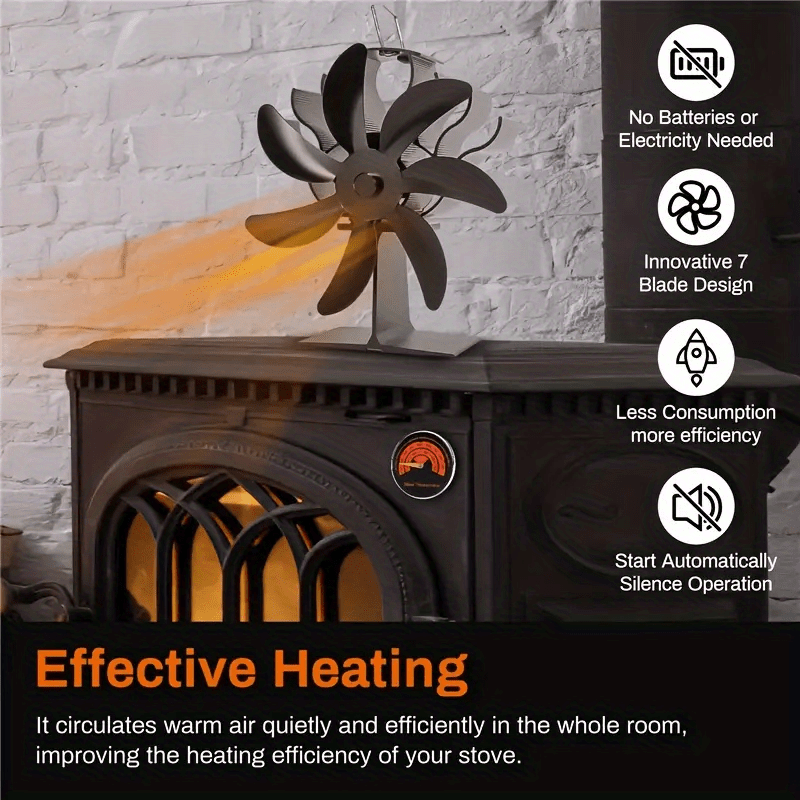 1set fireplace stove fan with thermometer 1set aluminum fireplace fan with thermometer 7 blade high speed stove fan rust proof heat circulator   with no electricity needed for wood burning details 3