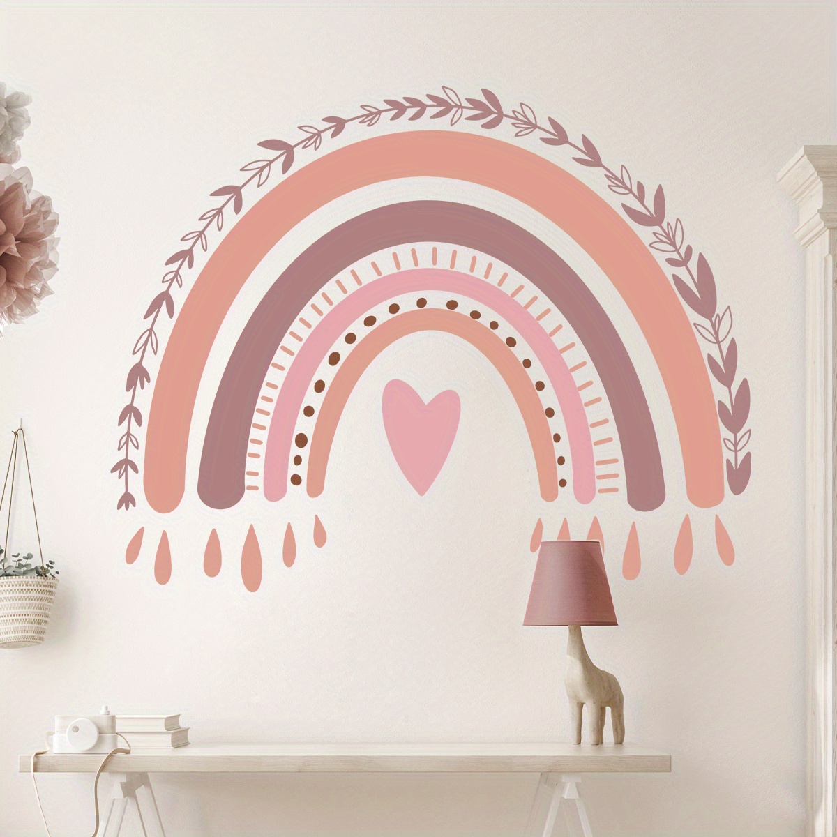 Wall Decals Featuring Cartoon Rainbow Hearts, Perfect For Decorating Bedrooms, Bathrooms, Living Rooms, And Corridors