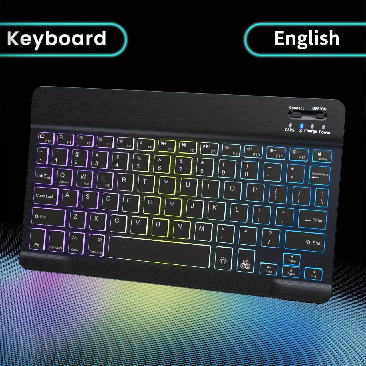 Teclado Bluetooth inalámbrico retroiluminado, 7 colores arcoíris ultra  delgado, recargable, mini teclado portátil universal para iPad, tabletas