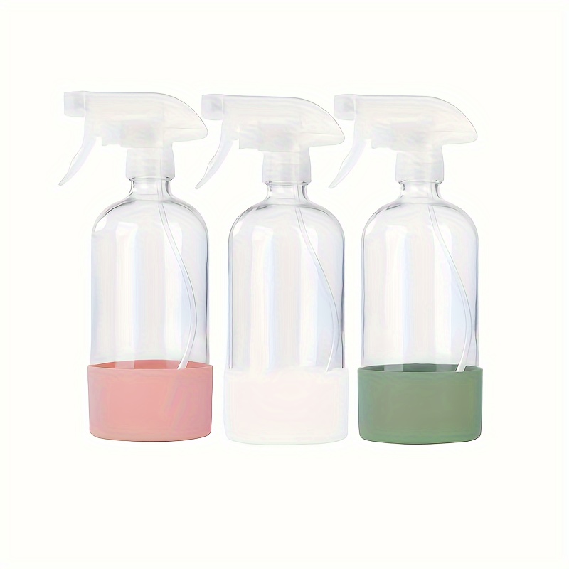 

3 Pcs Empty Clear Glass Spray Bottles With Silicone Sleeve Protection - Refillable 16 Oz Containers For Cleaning Solutions, Essential Oils, Misting Plants - Quality Sprayer