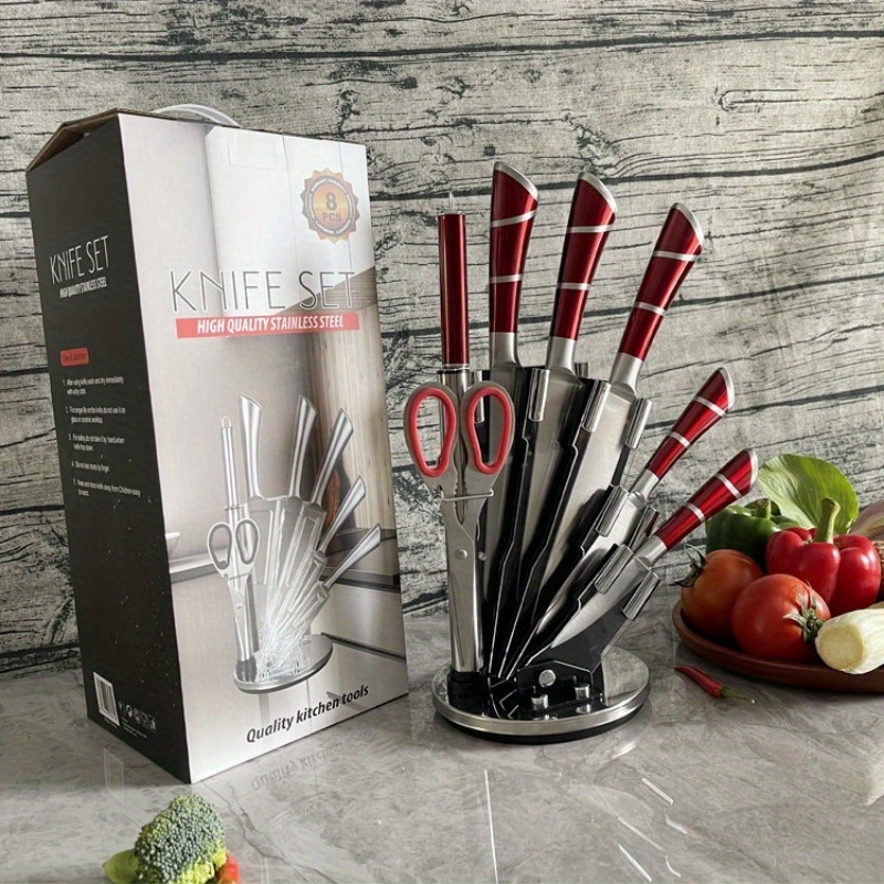 Juego de 6 cuchillos de chef profesional, juego de cuchillos de cocina  negros afilados para cocinar, cuchillo de cocina forjado de acero  inoxidable