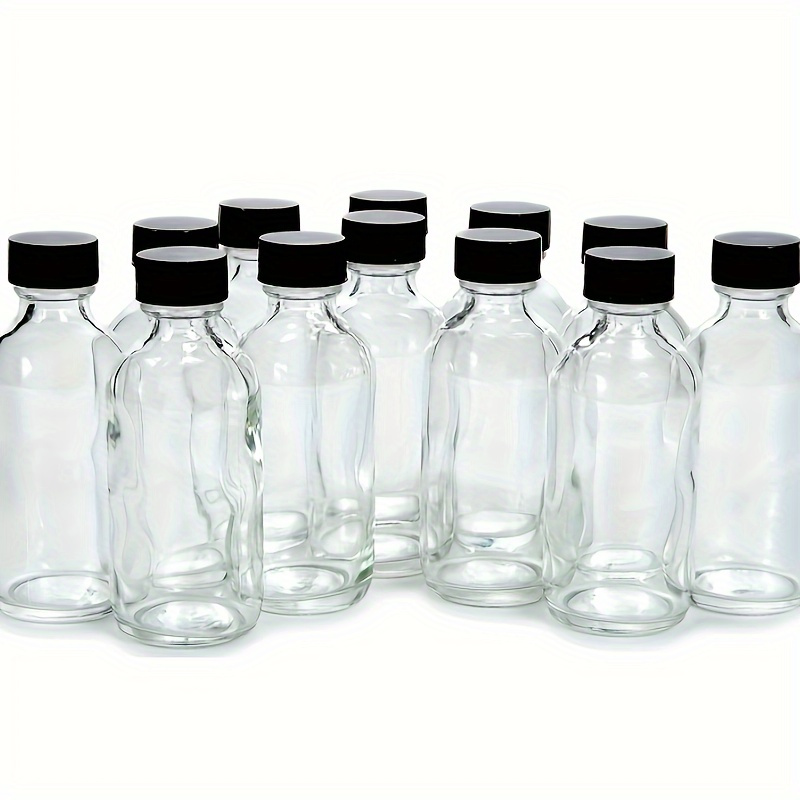 2oz Small Clear Glass Bottles with Lids for Liquids, Tiny Short