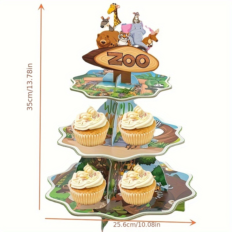 Zoo Animals Cupcake Stand 3 tier Disposable Dessert Stand - Temu