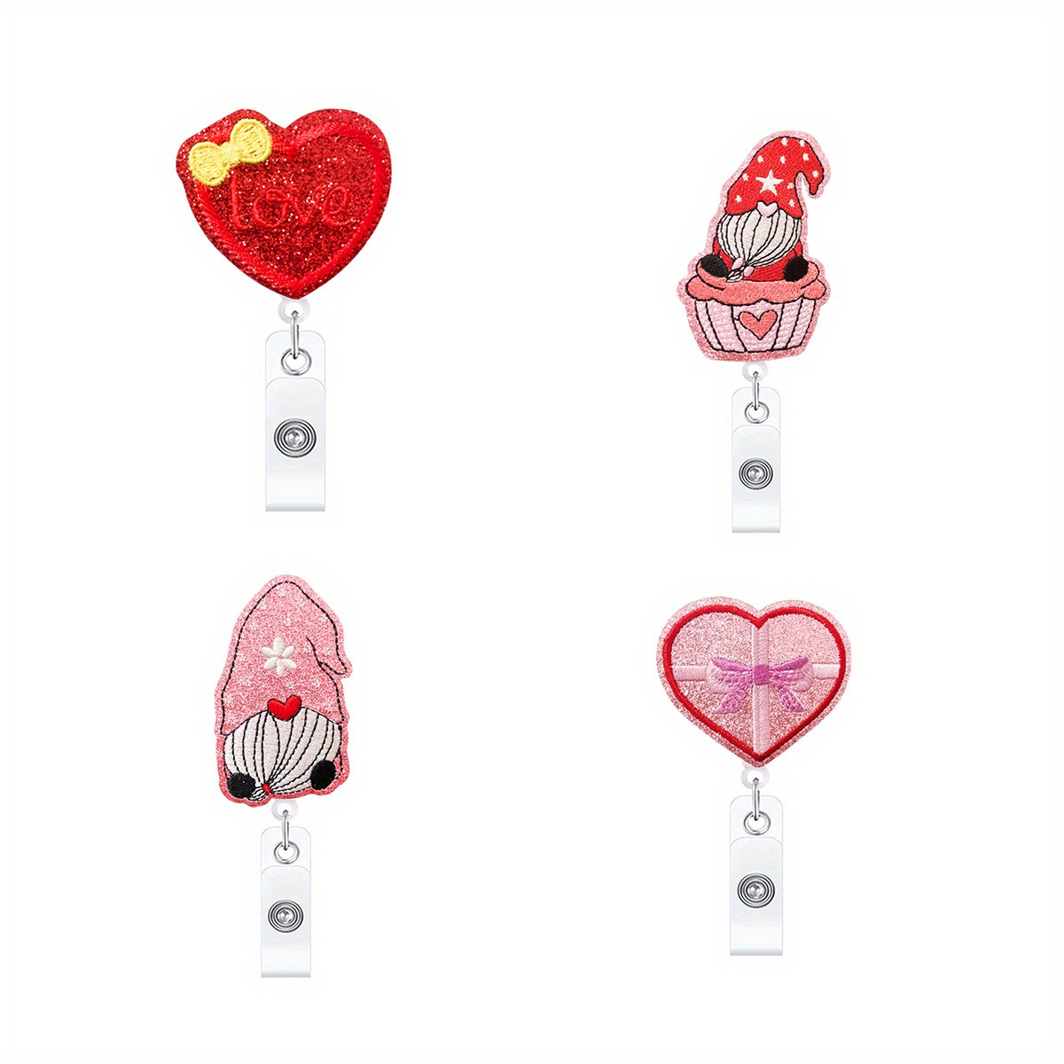 10 Pack - Red Heart Badge Reel - !! - Retractable Badge Holder w/ 360 Alligator Pinch Clip - Cute Heart Shaped Reel for Nurse